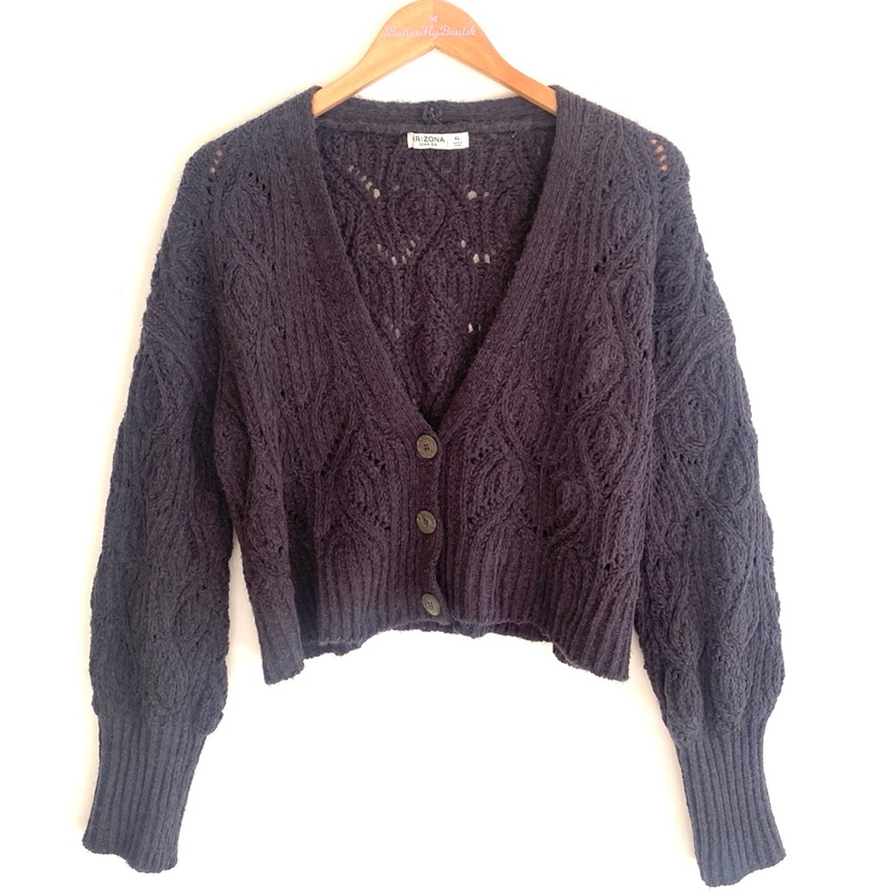 Arizona Jean Co Gray Knit Cropped Cardigan Sweater XL